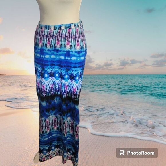Lily Star Blue Patterned Maxi Skirt Size Small - Picture 1 of 8